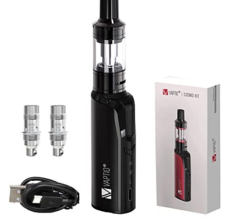 Originale VAPTIO Kit Sigaretta Elettronica 1500mAh 30W di Alimentazione Starter Kit, Vape Pen con 2 pezzi Cosmo Bobina 0,7ohm/1,6ohm,senza liquido E senza nicotina(Nero)