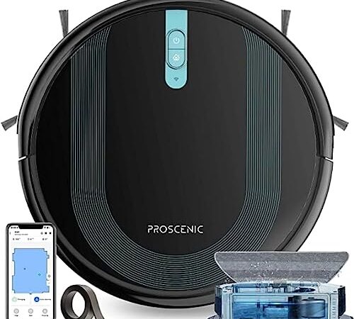 Proscenic 850T Robot Aspirapolvere Lavapavimenti, Aspirazione Potenza 3000Pa Controllo Siri & IFTTT & APP & Alexa, Serbatoio Acqua Elettrico 2-In-1 per Pulizia Domestica/Capelli/Polvere/Lavapavimenti