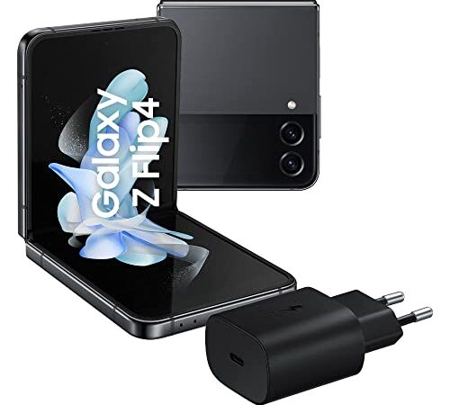 SAMSUNG Galaxy Z Flip4 Smartphone 5G, Caricatore incluso, Sim Free Android, Pieghevole, 128GB, Display Dynamic AMOLED 2X 6.7”/Super AMOLED 1.9”1,2, Grafite (Graphite), 2022 [Versione Italiana]