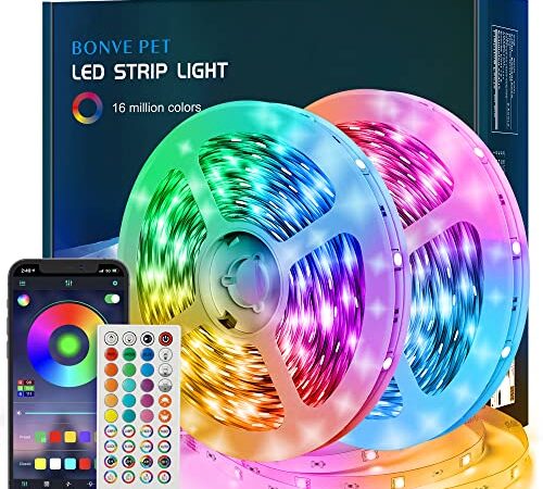 Striscia Led, Luci Led camera da letto 10 Metri, Led Striscia con 40 Tasti Telecomando Controller Bluetooth, Luci Led rgb Funzione Musicale, Strisce led per Decorazioni Cucina Bar Festa