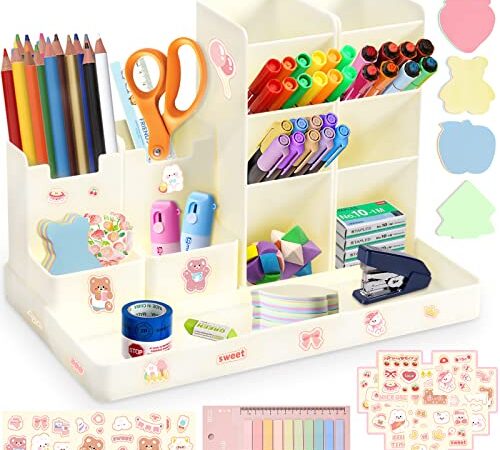 TAVADA Organizer da scrivania 5 Pezzi,Portapenne da Scrivania,Organizer Scrivania Multifunzionale e Combinabile,Portaoggetti da scrivania Portamatite per Casa,Ufficio,Scuola