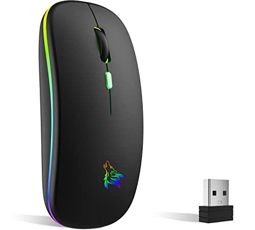 TQQ Mouse wireless ricaricabile, mouse retroilluminato a 7 colori con mini ricevitore USB da 2,4 GHz, mouse gaming, compatibile con laptop, PC, Compatibilità, Chromebook, Notebook