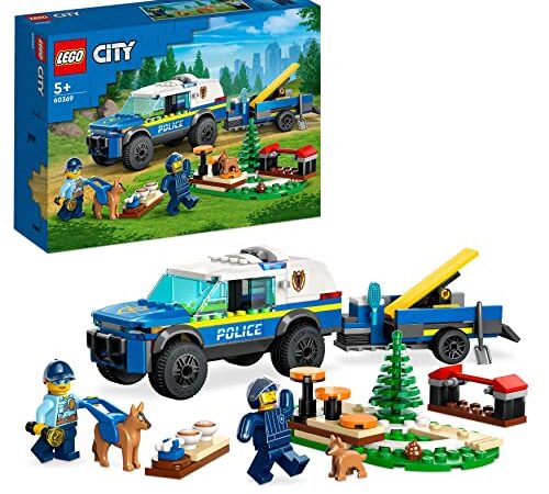 LEGO 60369 City Addestramento Cinofilo Mobile, Set con Percorso a Ostacoli, SUV Macchina Polizia Giocattolo e Rimorchio, 2 Figure di Animali, Giochi per Bambini